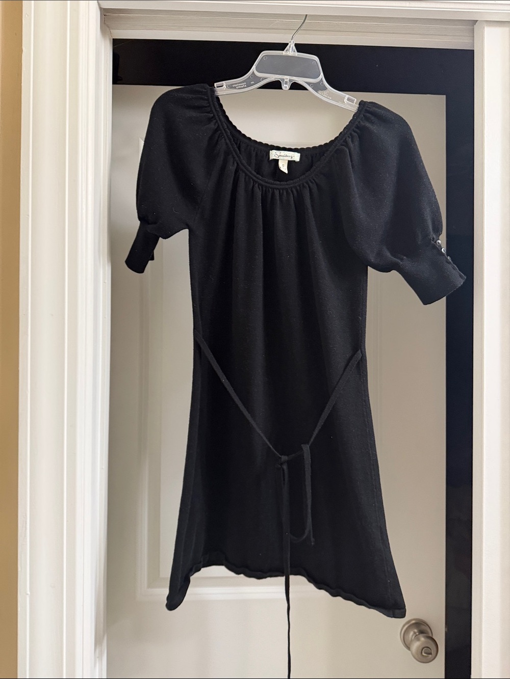 Speechless Black Knit Scoop Neck Tunic with Tie Waist